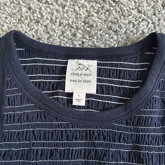 Cinq À Sept Large Fawn Smocked Tous Les Jours Navy Ruched Tank Top - Picture 7 of 12